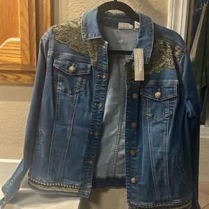 Chico's S Denim Jean Jacket Lacy On Shoulder